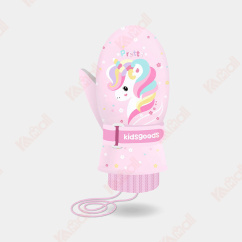 kids pink cartoon ski gloves